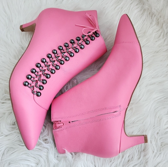 KURT GEIGER LONDON RITA ANKLE BOOTS PINK LEATHER POINTED TOE NANO HEEL SIZE 6.5 - Picture 14 of 16
